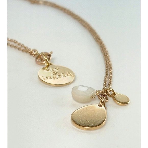Gold Charm Necklace 14K GF Viv & Ingrid Quartz Glass Faceted Signed 18' - Picture 1 of 9